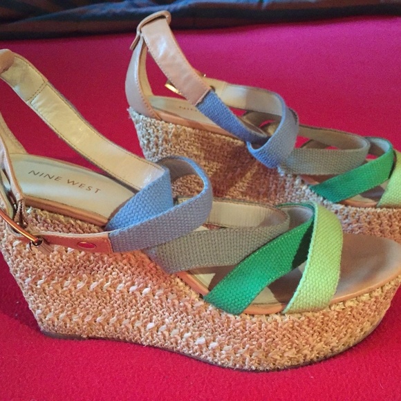 Nine West Wedge Sandals - Multi Green Colors - 10M - Picture 1 of 6